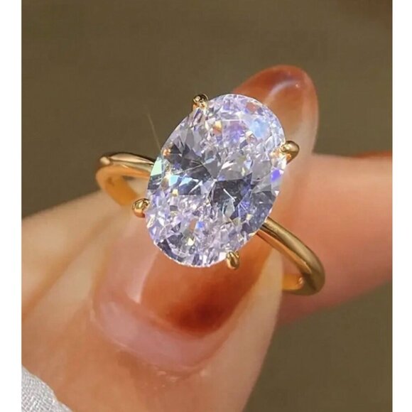 Jewelry - 2 Carat Oval-Cut Solitaire Ring, 18k Gold over S925 Sterling Silver